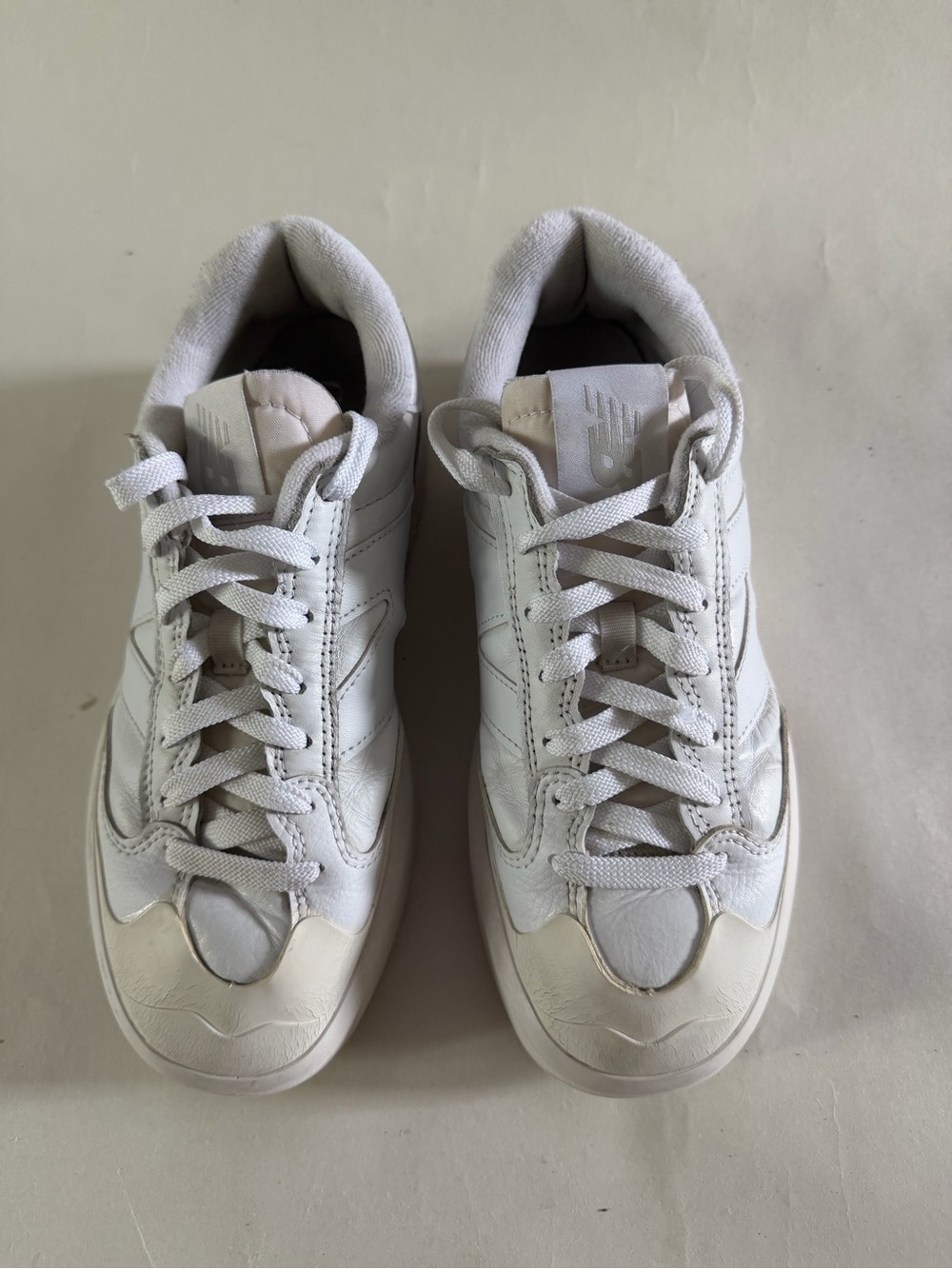 White Women's New Balance Platform Sneakers - Minimal Leather Low-Top - Picture 4 of 8